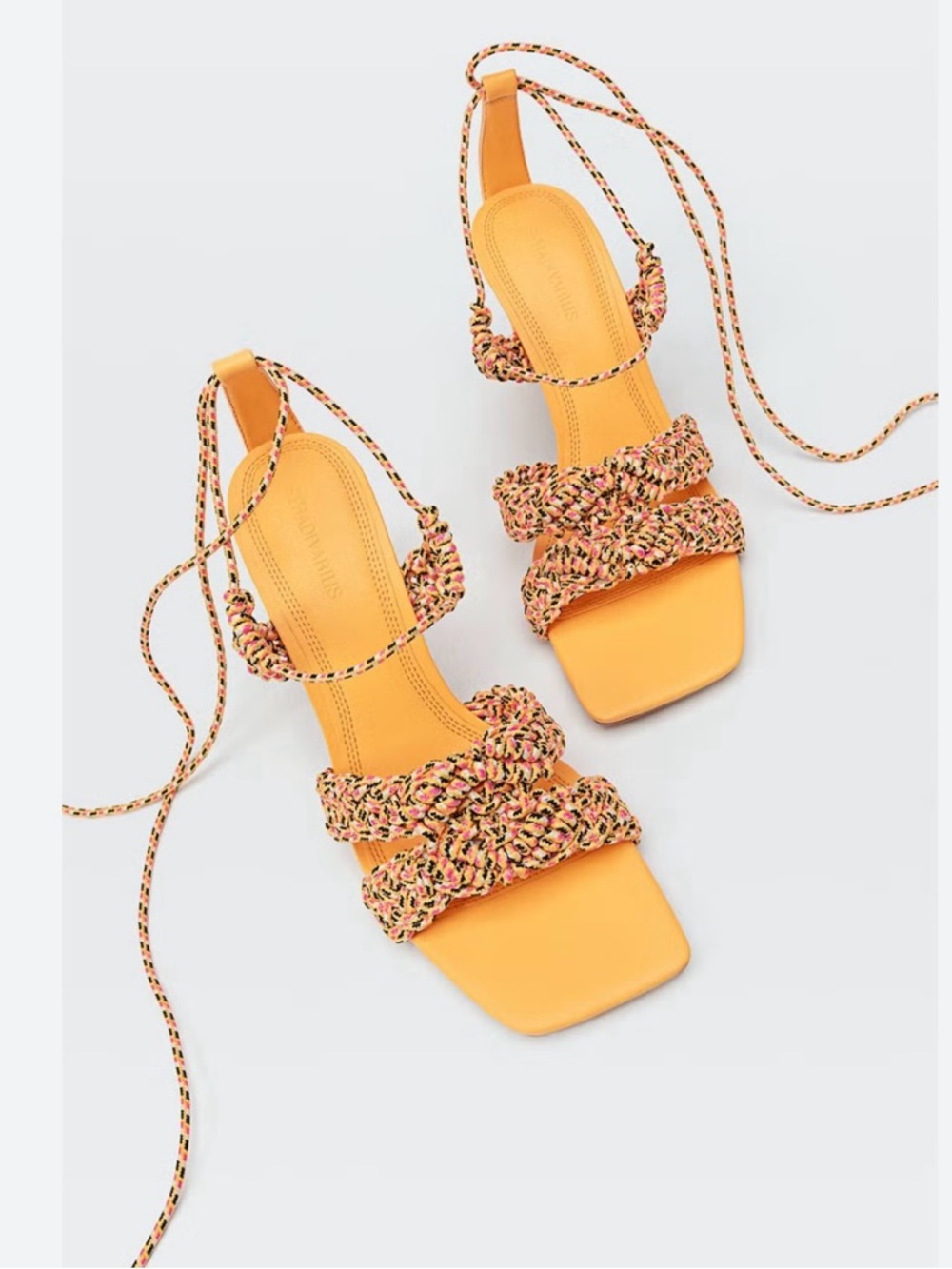 STRADIVARIUS Orange Pink Braided Strappy Sandals Size 5